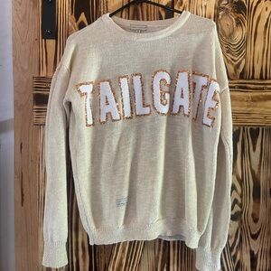Simply Southern Crew Neck Sweater in Oatmeal with Vintage Tailgate Design